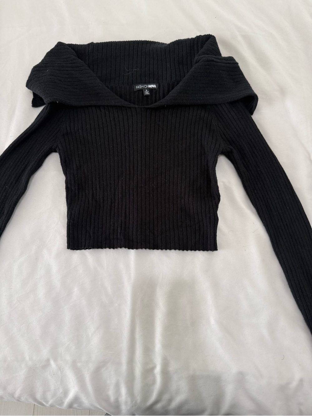 Fashion Nova Black Off-Shoulder Ribbed Crop Sweater